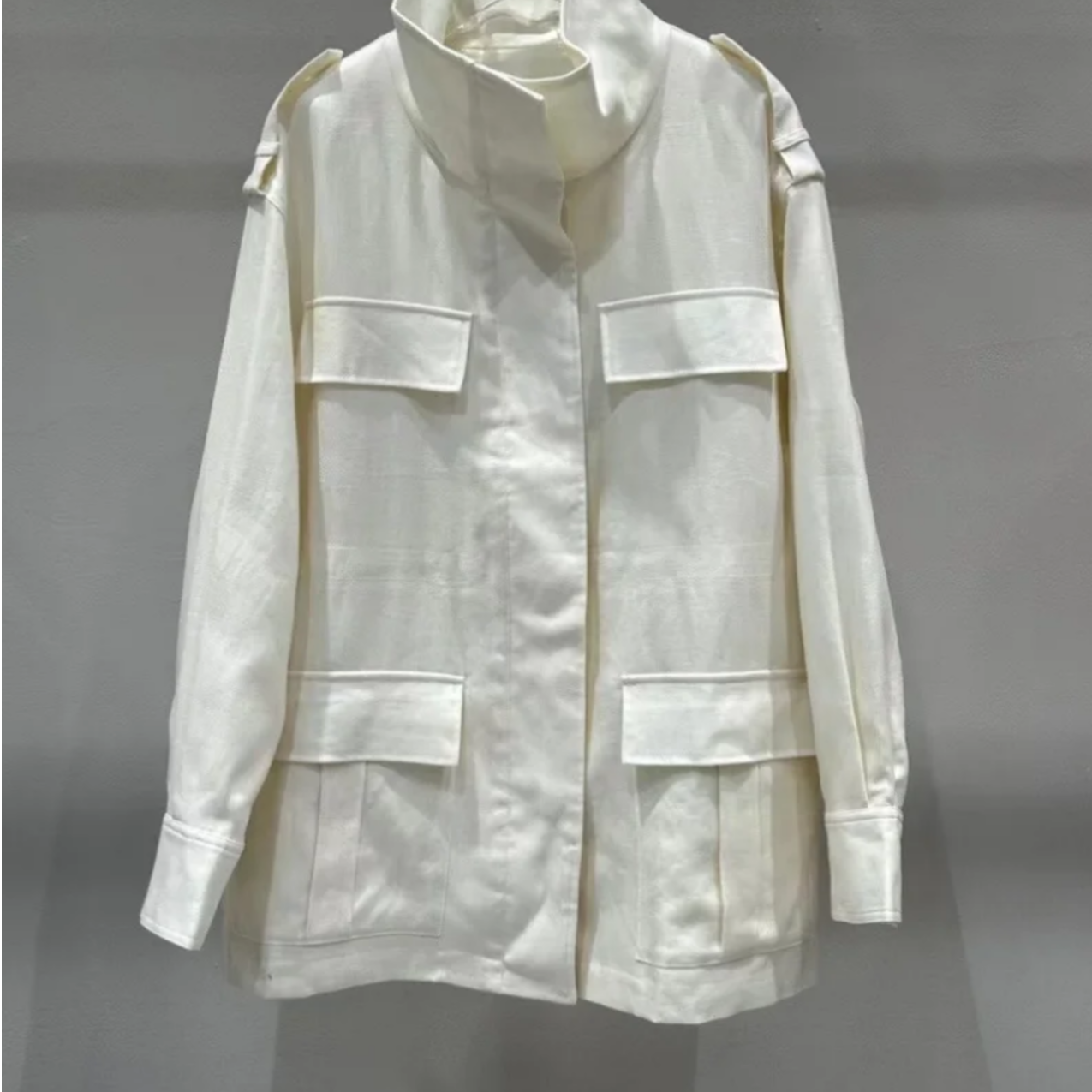 吾火火抽绳白色工装外套OKK57695BJ