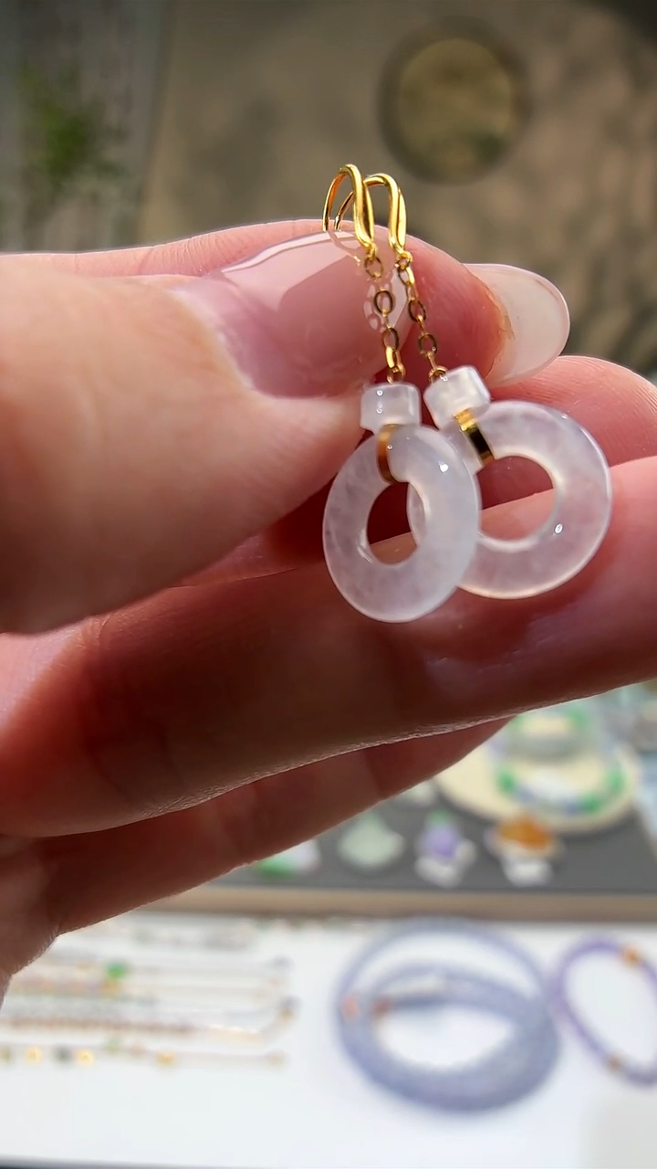 吊坠(不含链)18K金镶嵌翡翠耳饰一对