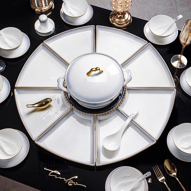 景德镇高温瓷骨瓷餐具碗盘高颜值乔迁送礼家用一套圆形摆盘礼盒装