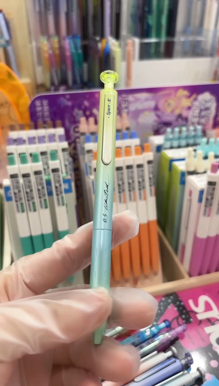 石头DS-0156A2按动中性笔0.5(黑色)--绿蓝杆--1支