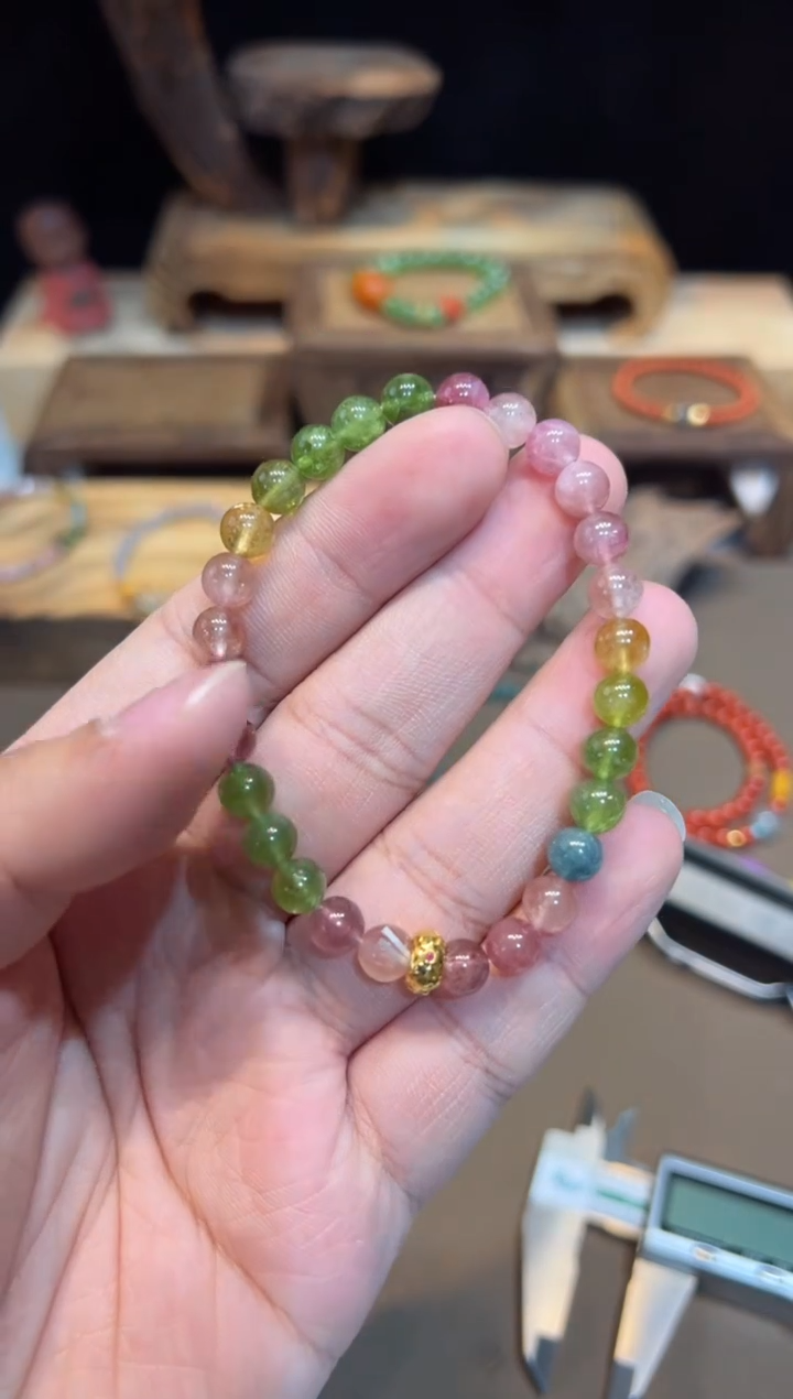 【闪购商品】碧玺手链18K金镶嵌手饰@@6931