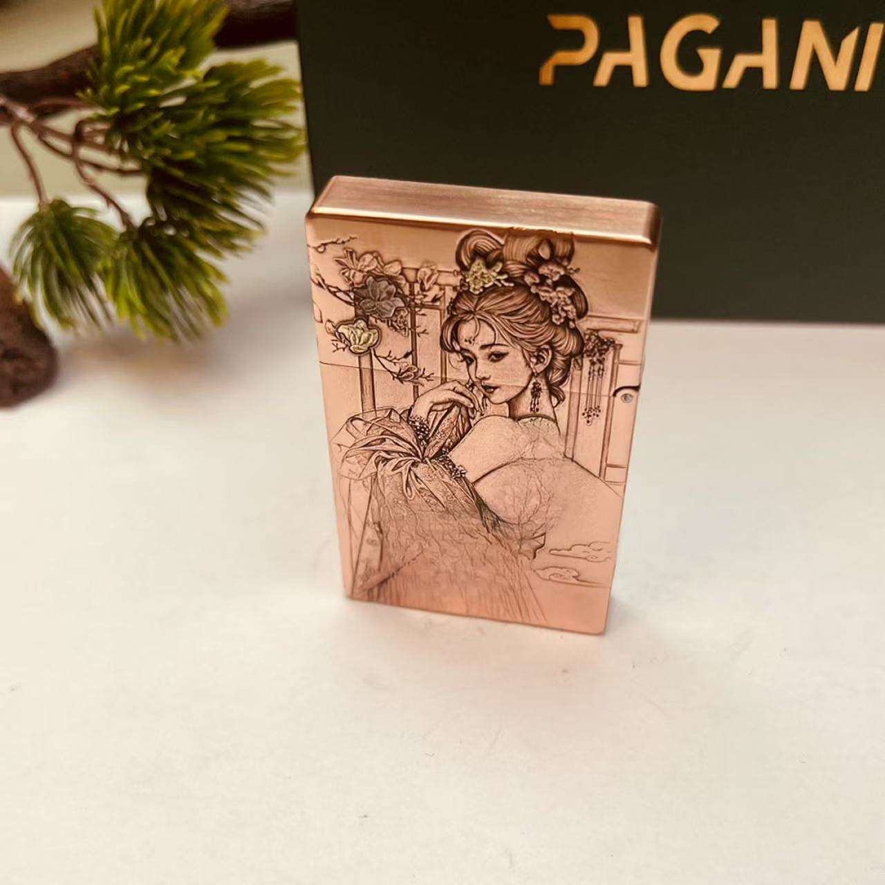 帕伽尼 紫铜 杨玉环 潘潘  庞春梅 含苞白铜黄铜镶嵌  3500打火机