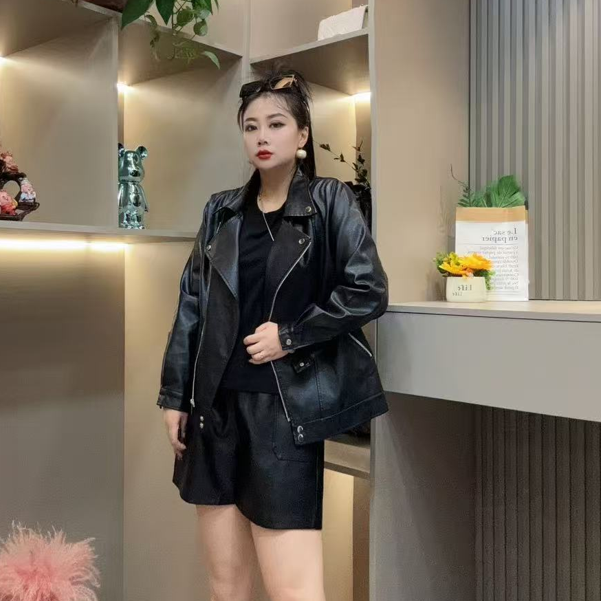 秋季外套-甜 8437秋季大码时尚潮流甜酷风翻领拉链休闲百搭外套