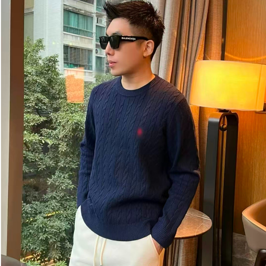 【好命哥同款】550克重；秋冬复古老钱风针织麻花圆领套头男女同款