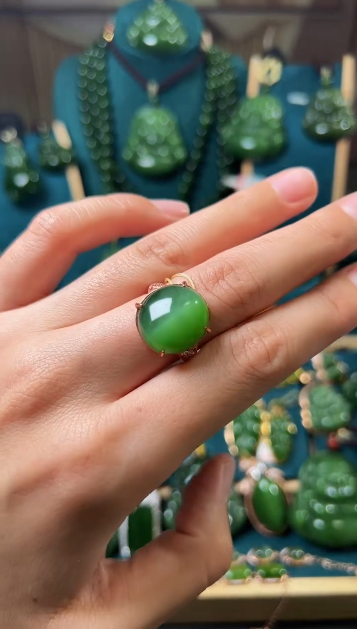 【闪购商品】和田玉（碧玉）戒指银S925镶嵌碧玉