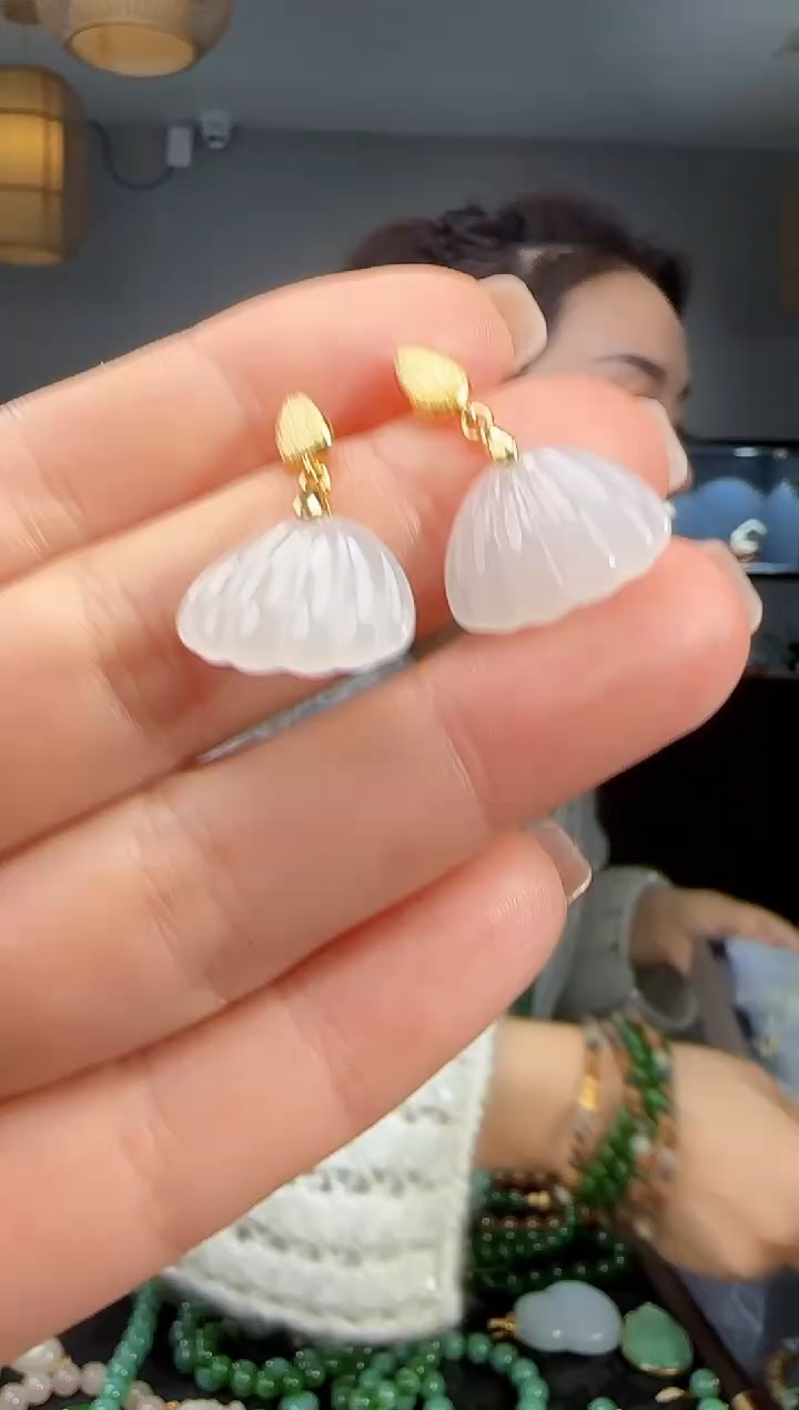银S925镶嵌和田玉耳饰1