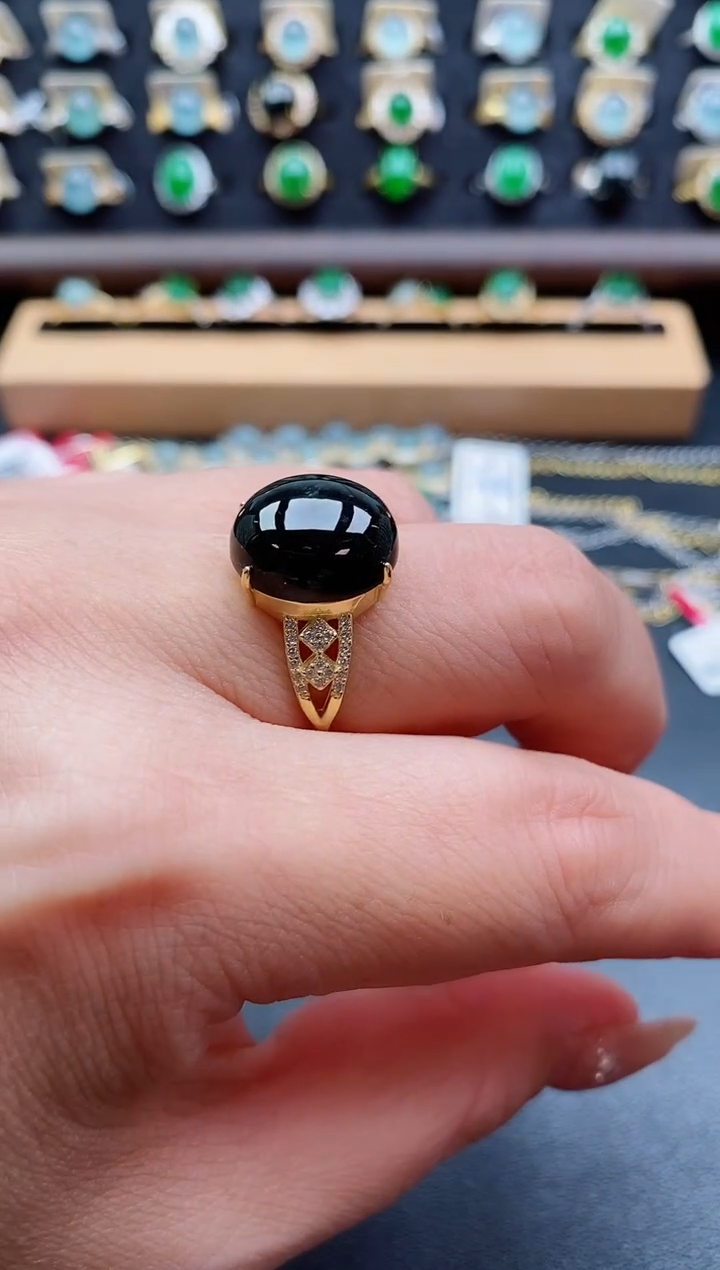 银S925镶嵌戒指翡翠1