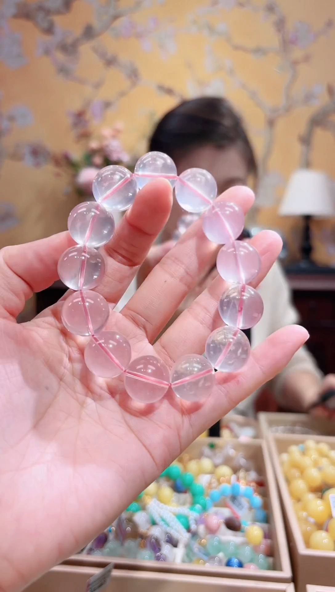 未镶嵌手串水晶，16.2咪天然星光粉水晶，天然粉晶晶体结构