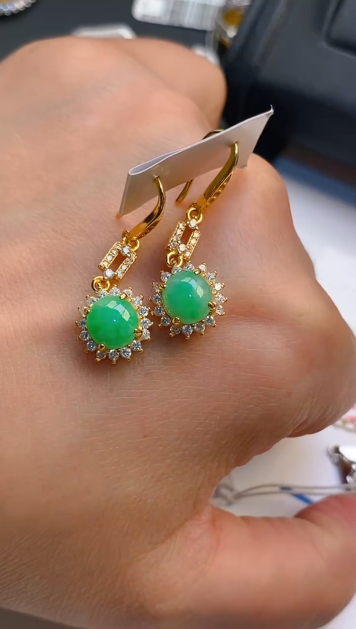 【闪购商品】翡翠耳饰银S925镶嵌天然A货翡翠1