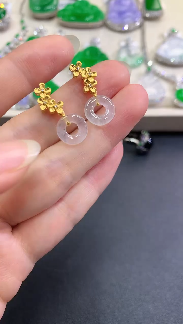 【闪购商品】翡翠耳饰18K金镶嵌B111   