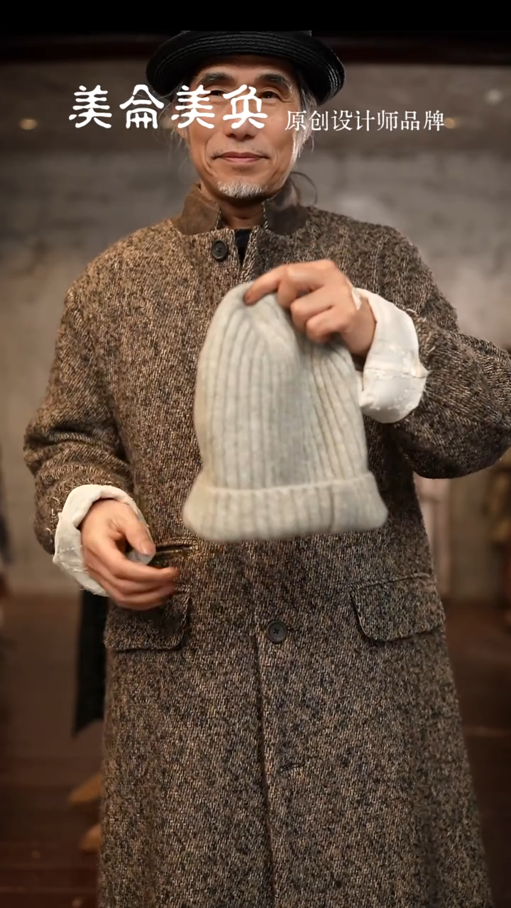 雪灰针织毛线帽子