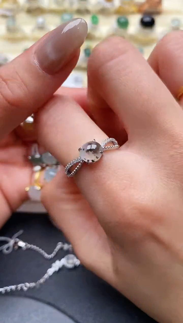 【闪购商品】翡翠戒指银S925镶嵌缅甸翡翠2   7+3