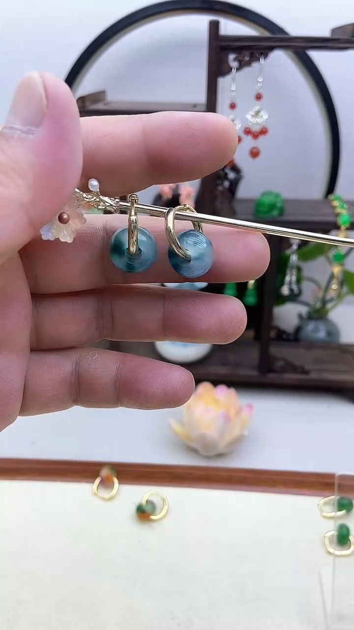 翡翠14K金镶嵌耳饰121号