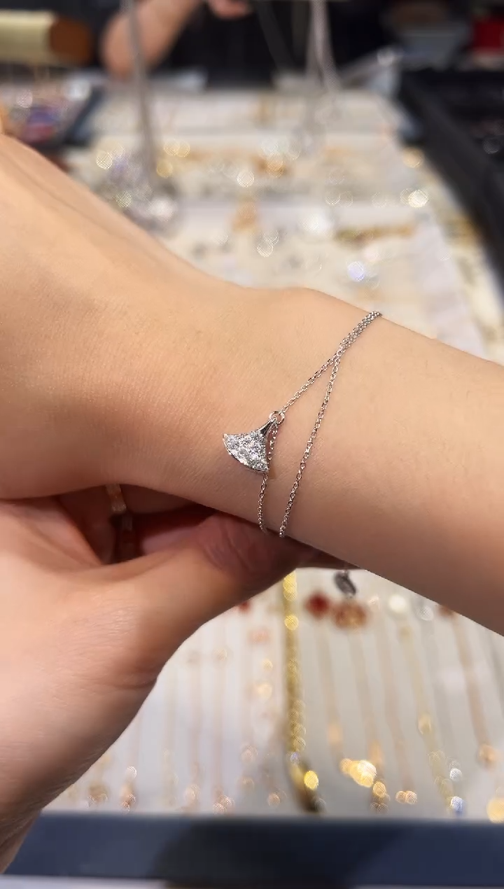 18K金镶嵌手链钻石k白满钻双裙子手链