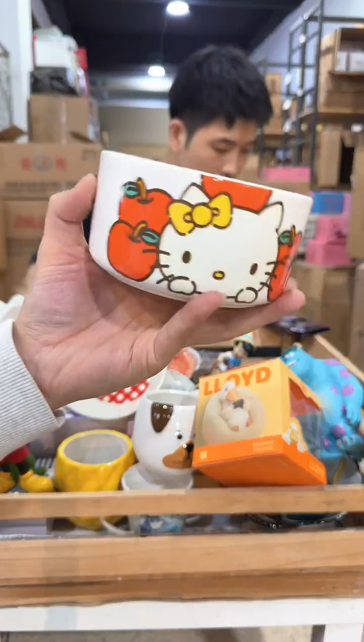 瓷片陶瓷碗白色kt猫碗