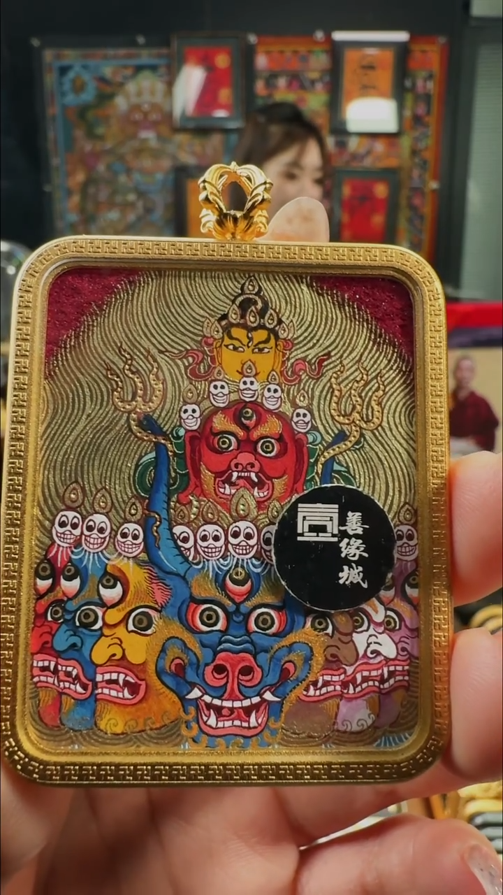 吊坠壹善缘城手绘唐卡大威德