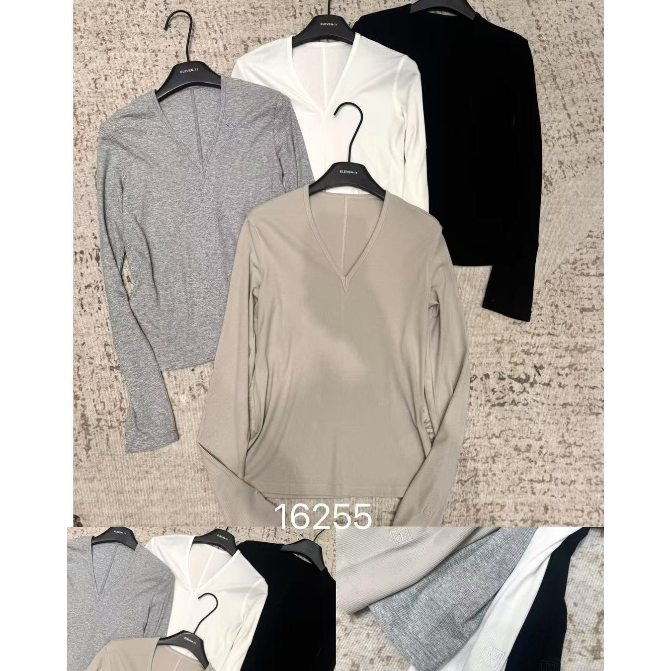 16255两色重磅质感时尚设计V领d打底衫T恤