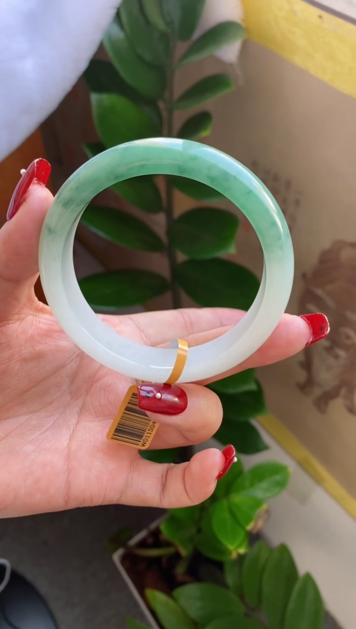 【闪购商品】翡翠手镯未镶嵌（十星强推）冰胶白底青19号