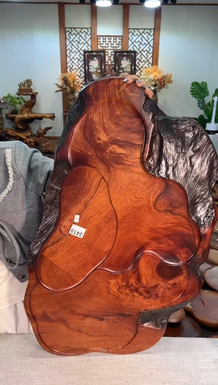 【闪购商品】大果紫檀（缅甸花梨）茶盘3418