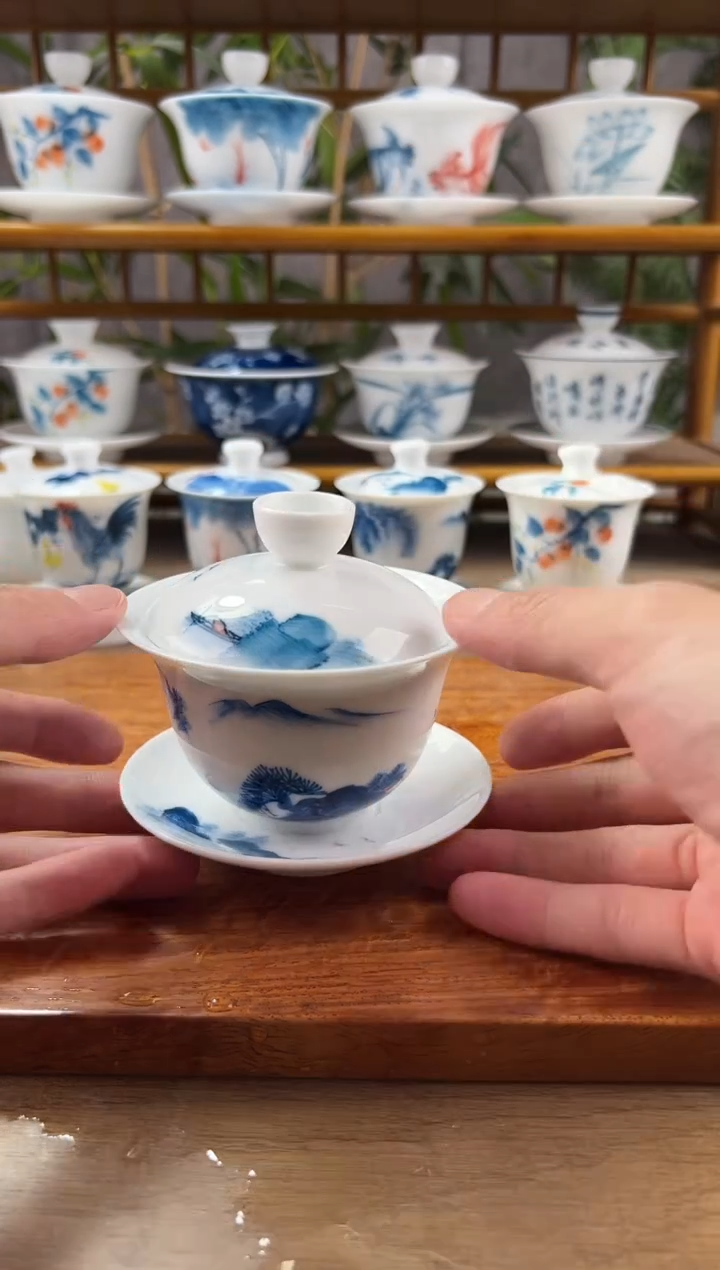 【闪购商品】微瑕千里江山150ml三才盖碗