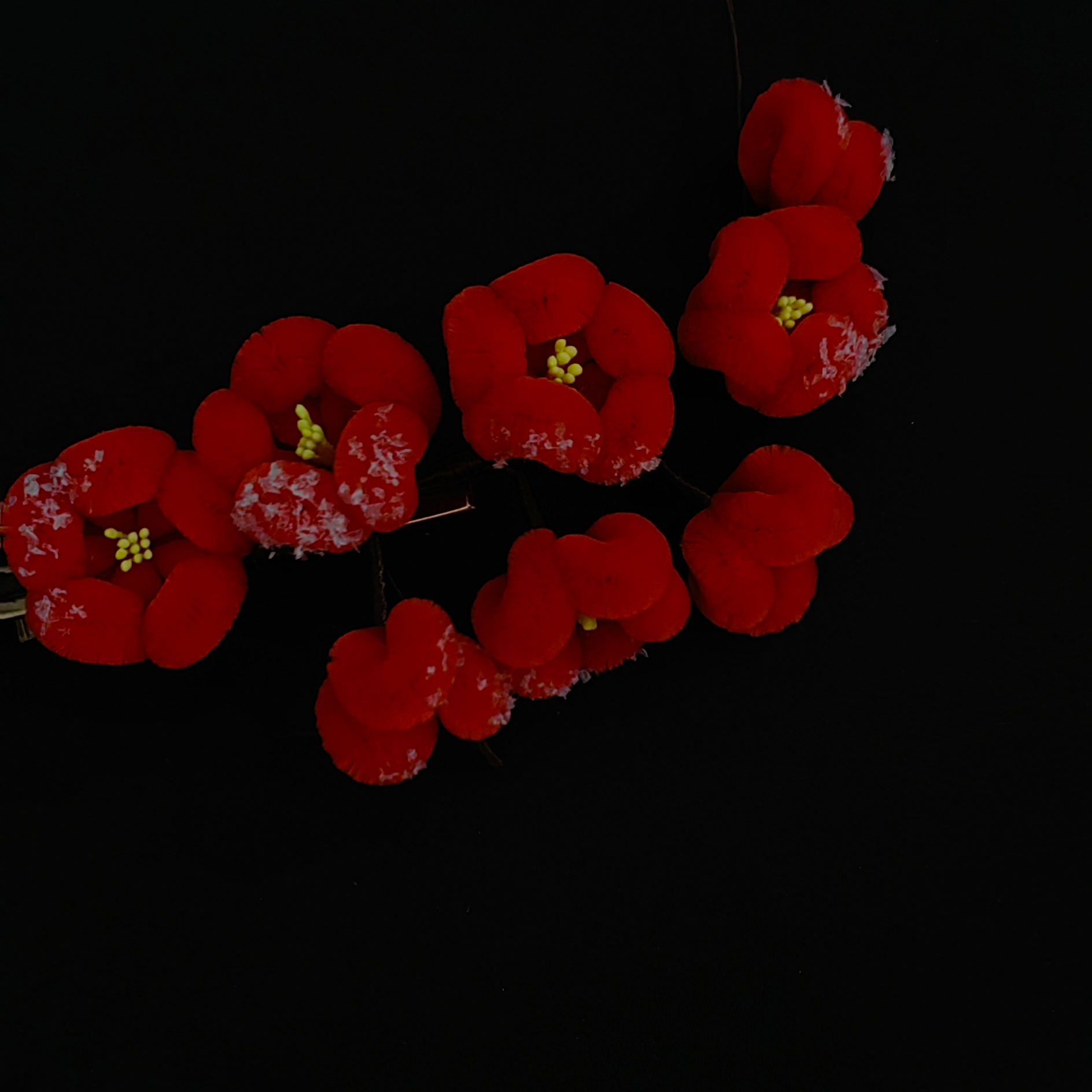 【初雪】南京非遗绒花胖绒梅花正宫红边夹