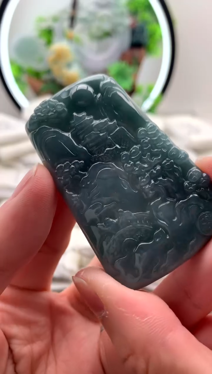 【闪购商品】翡翠颈饰未镶嵌山水牌【品质一般能接受再拍】