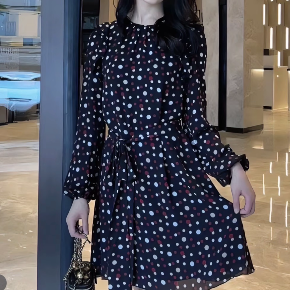 【霓虹波点法则】优雅风哥弟收腰超显瘦秋冬气质连衣裙1500332