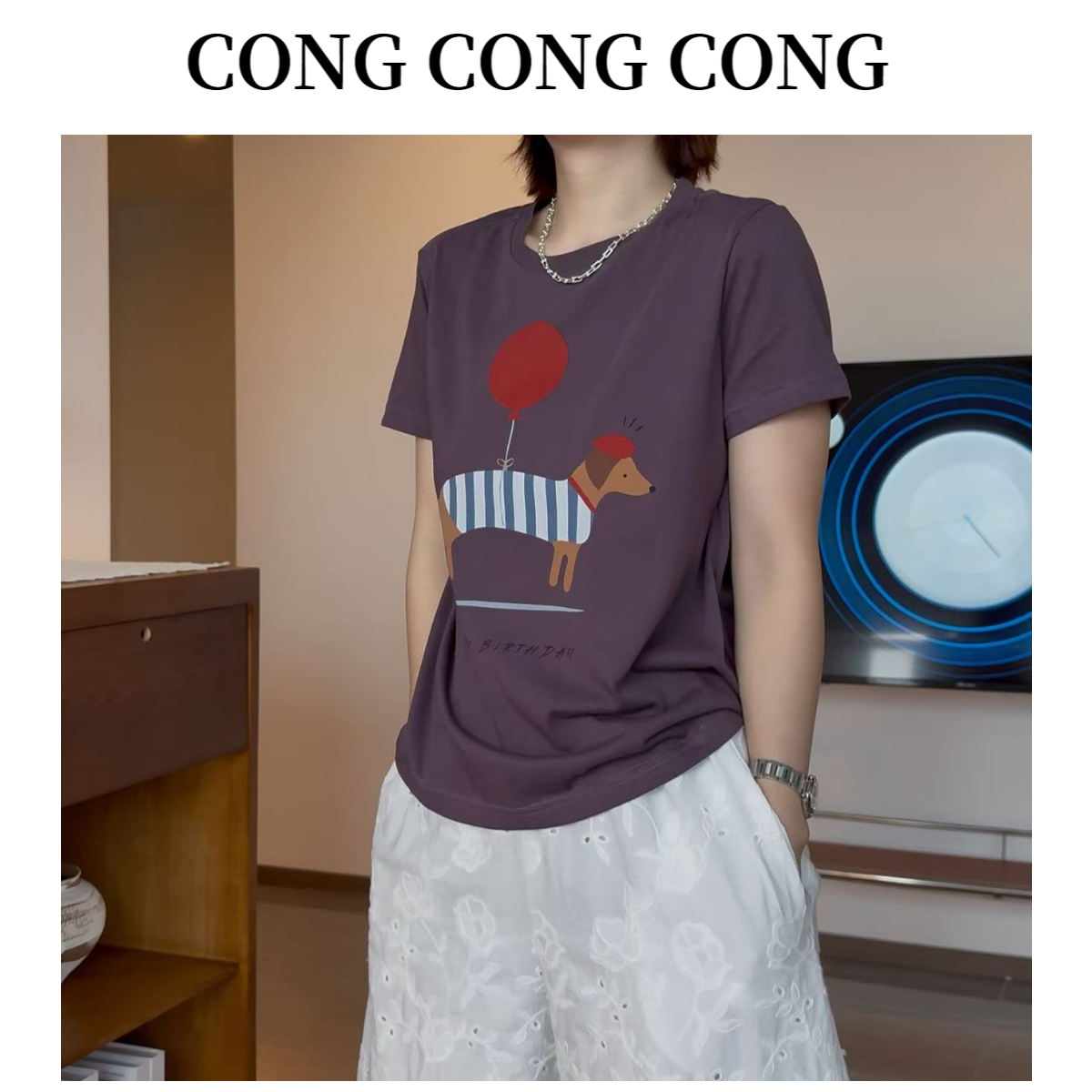 【红气球】夏日可爱图案卡通T 25T8624