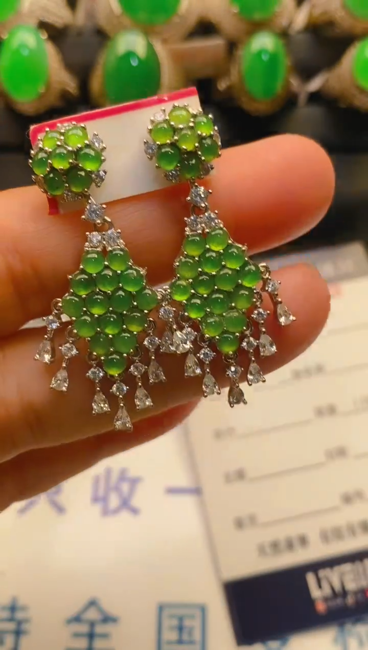 【闪购商品】翡翠耳饰银S925镶嵌天然A货翡翠1