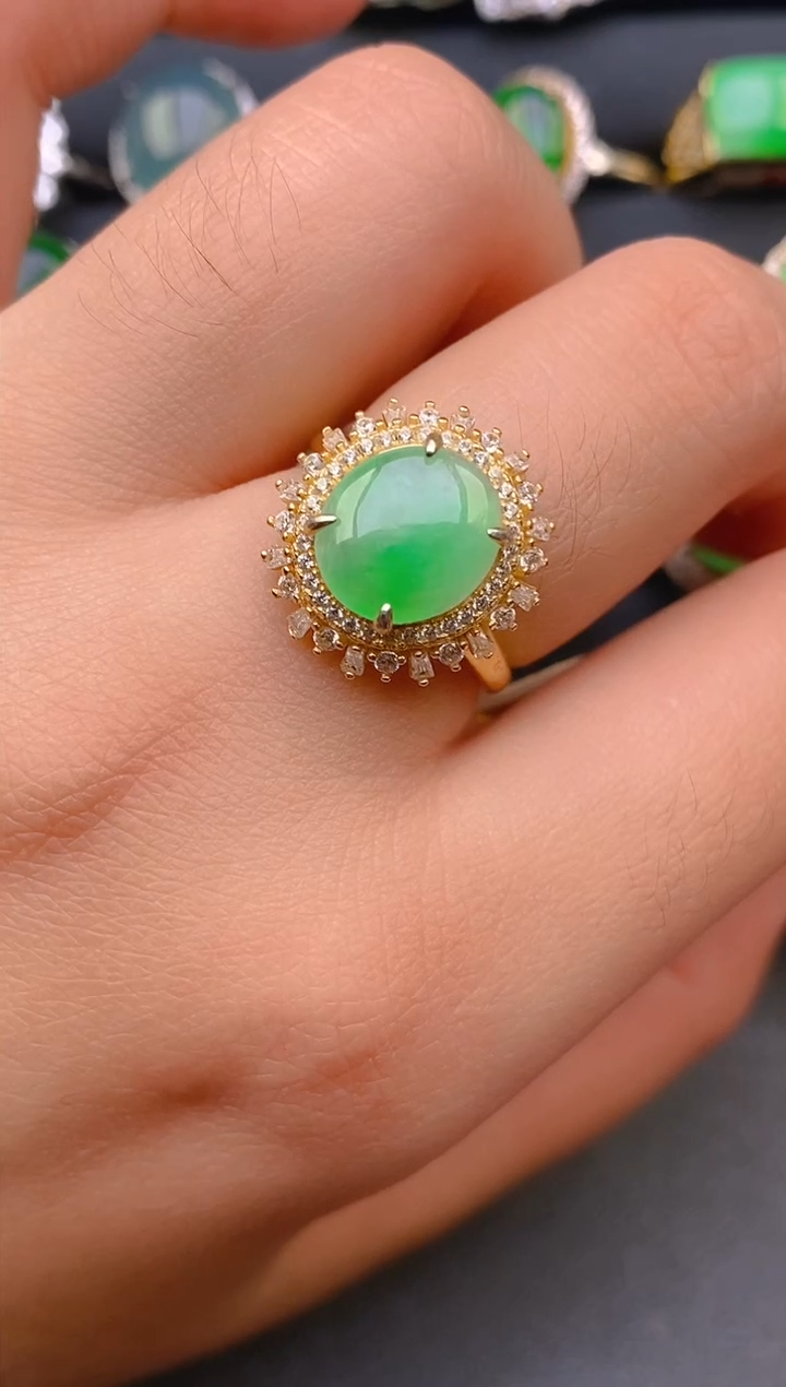 【闪购商品】翡翠戒指银S925镶嵌天然A货翡翠1