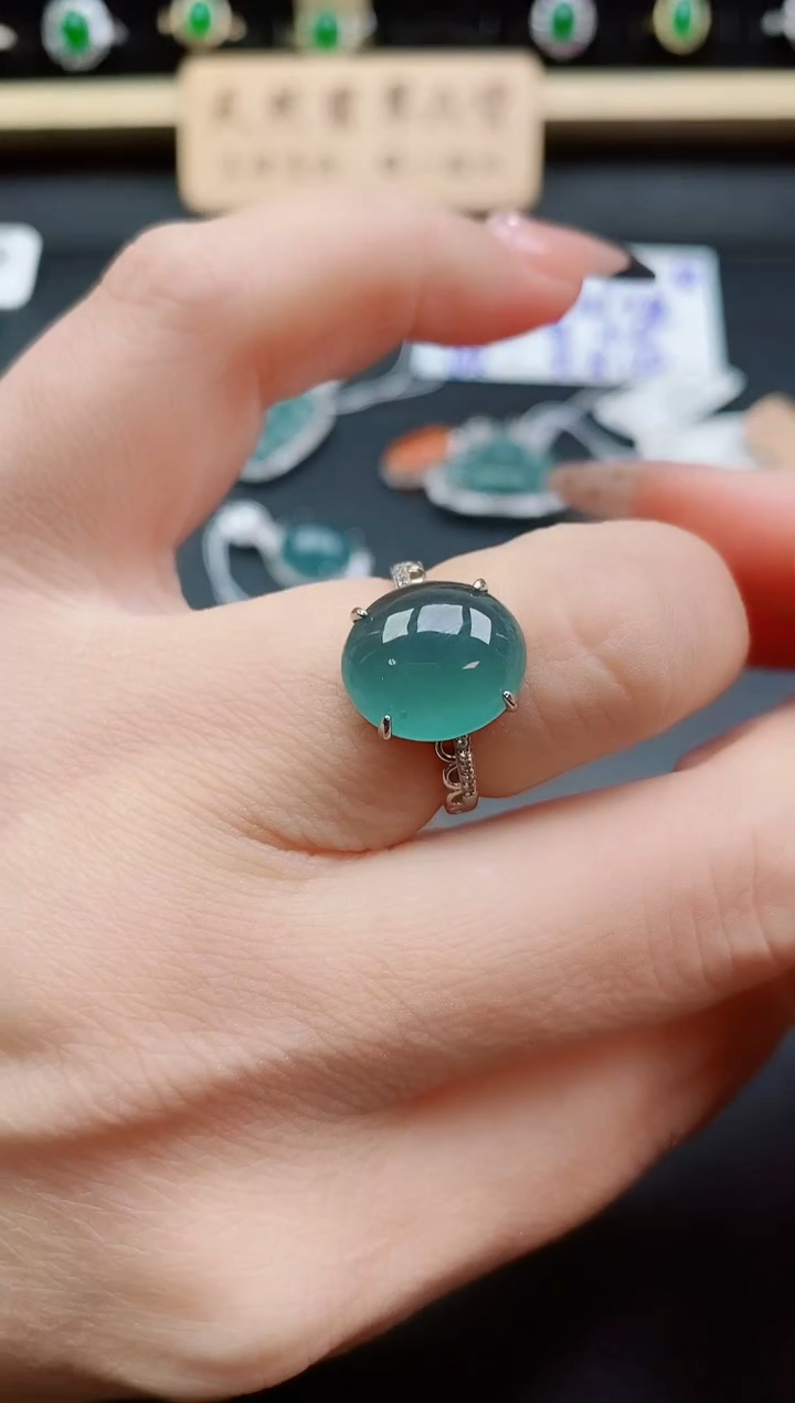 银S925镶嵌戒指翡翠1