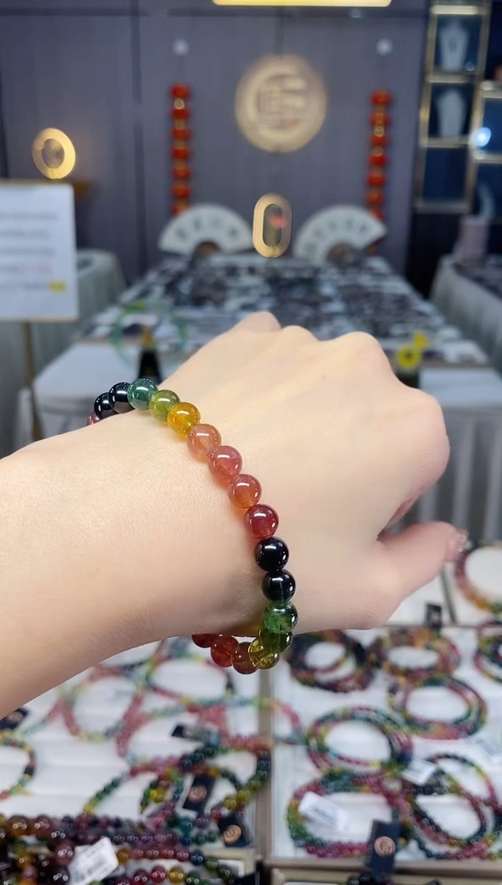 未镶嵌老矿碧玺色标彩虹单圈手串7mm+碧玺dan多样性发货一条