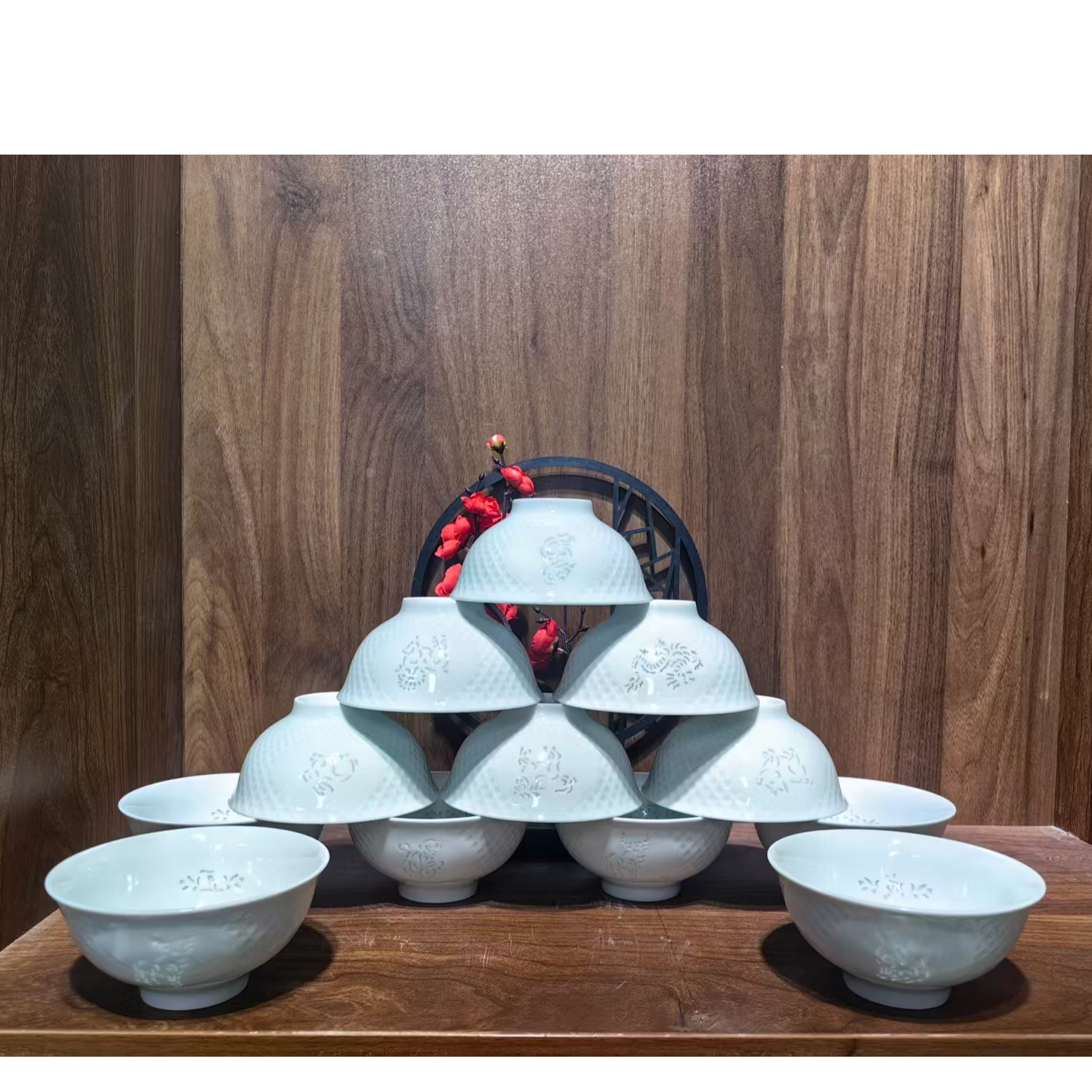 仿古瓷 A357景德镇制陶瓷十二生肖玲珑碗5英寸13厘米一套