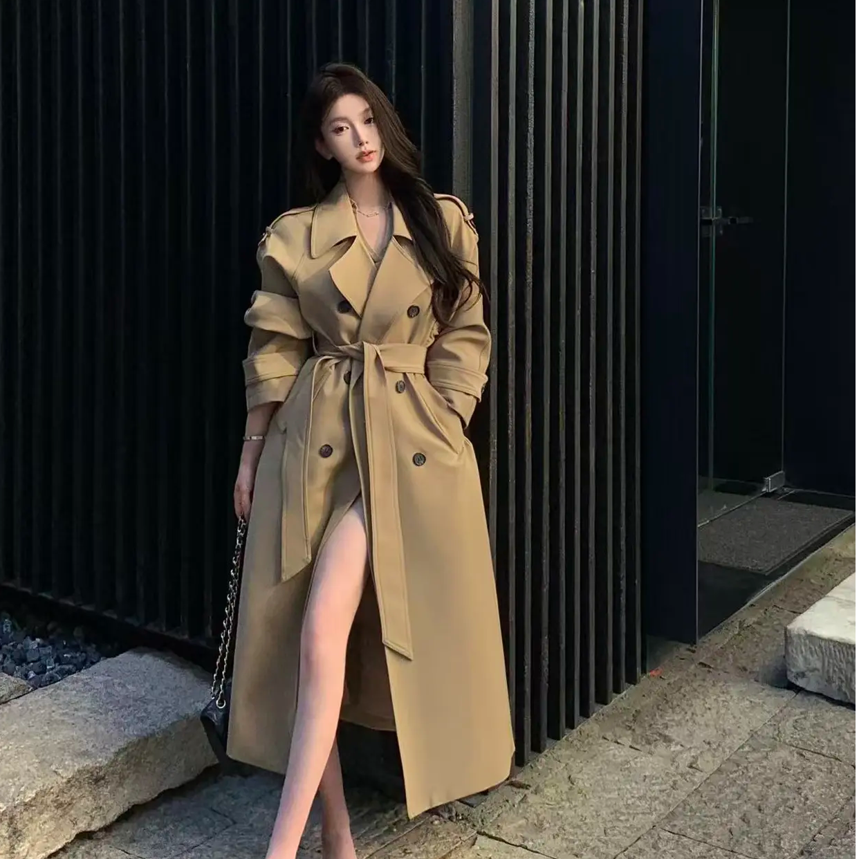 〔尾货样衣〕女秋季厚款大衣时尚收腰宽松韩版显瘦