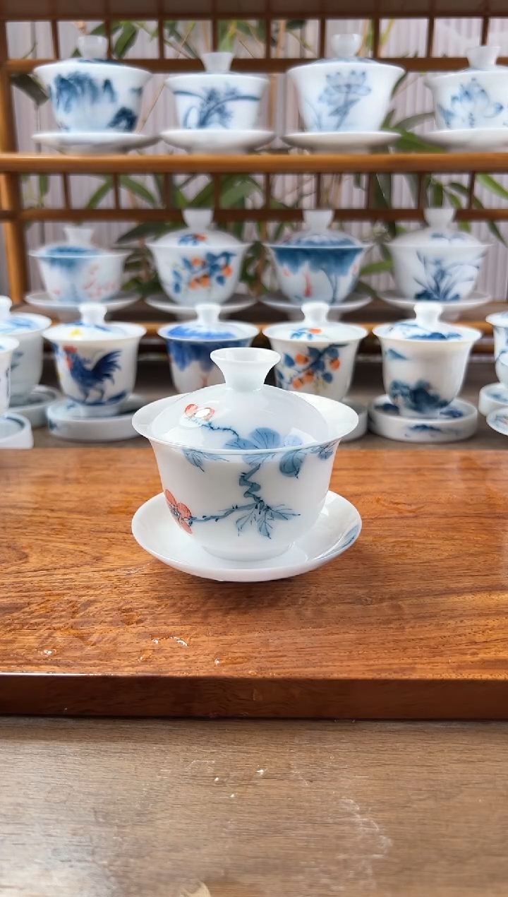 微瑕高冰山茶花130ml三才悬停盖碗