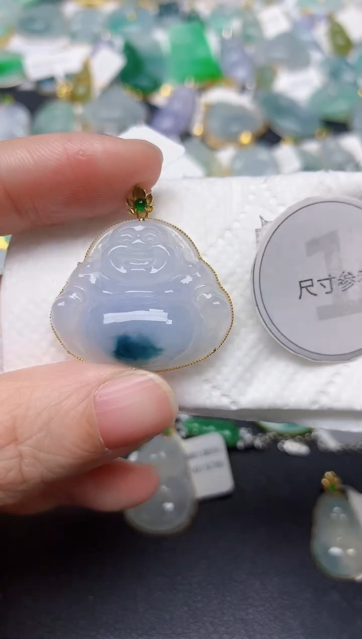颈饰18K金镶嵌翡翠天然缅甸A货翡翠