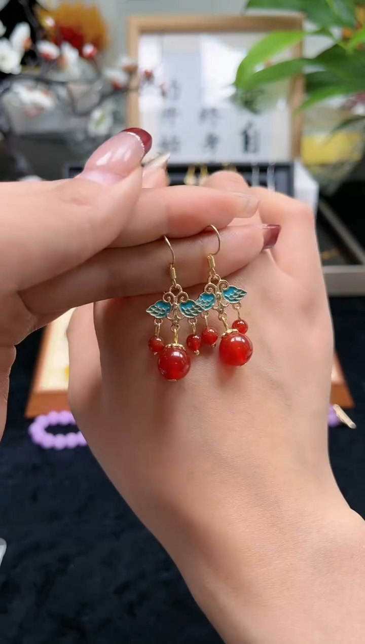 【闪购商品】南红玛瑙耳饰银S925镀金镶嵌605000