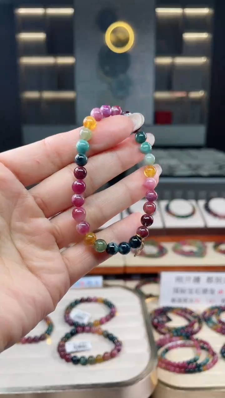 未镶嵌老矿碧玺彩虹单圈手串6mm+碧玺多样性发一条T