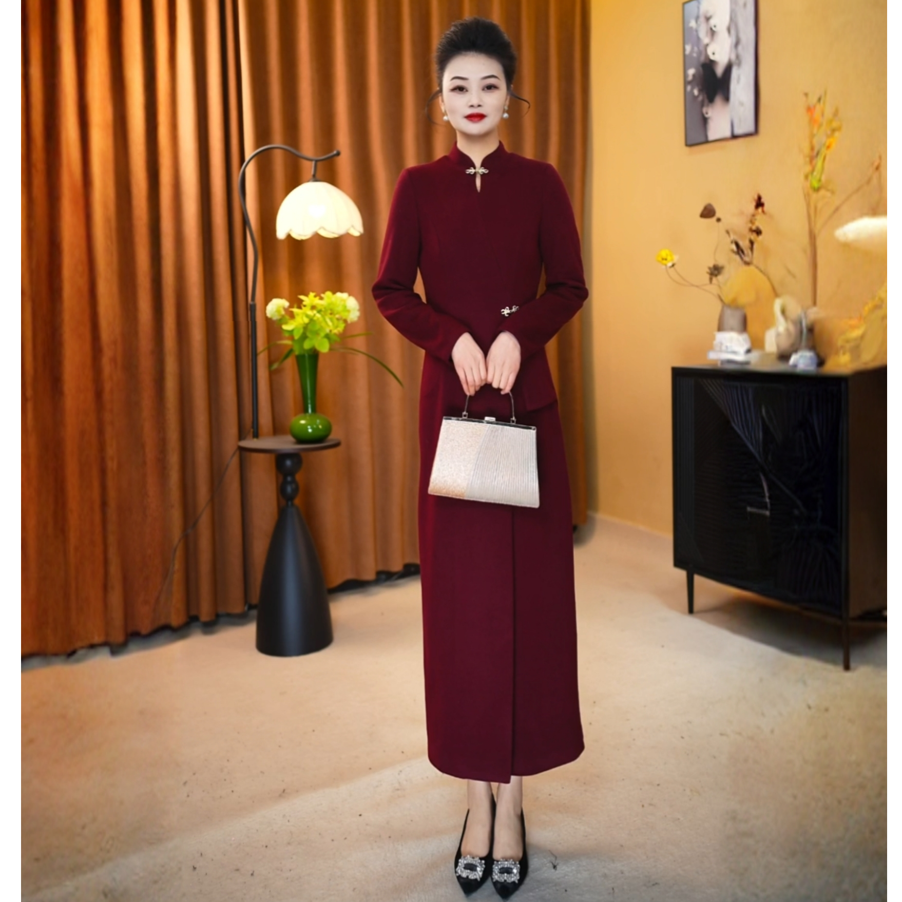 2025新款女轻奢气质感显瘦高级优雅长裙收腰连衣裙Q50-604