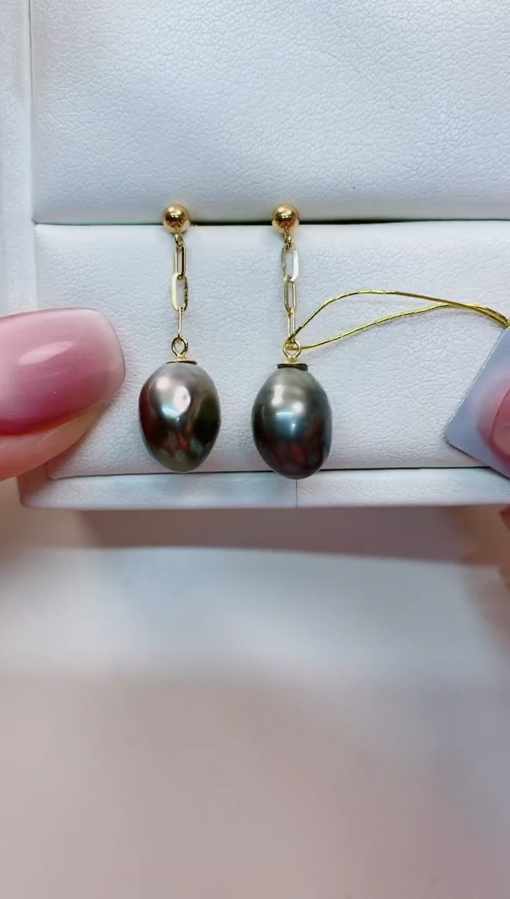 【闪购商品】海水珍珠耳饰18K金镶嵌9.5-10大溪地黑珍珠耳饰