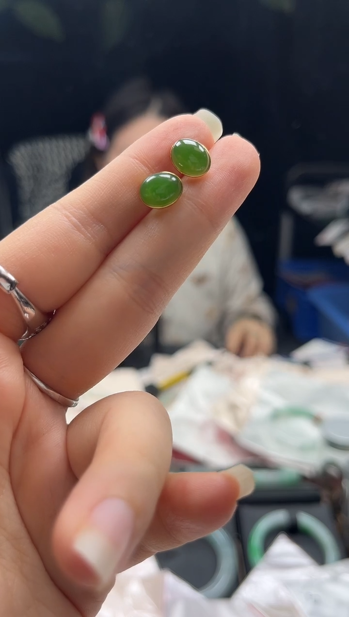 银S925镶嵌和田玉耳饰0920510892