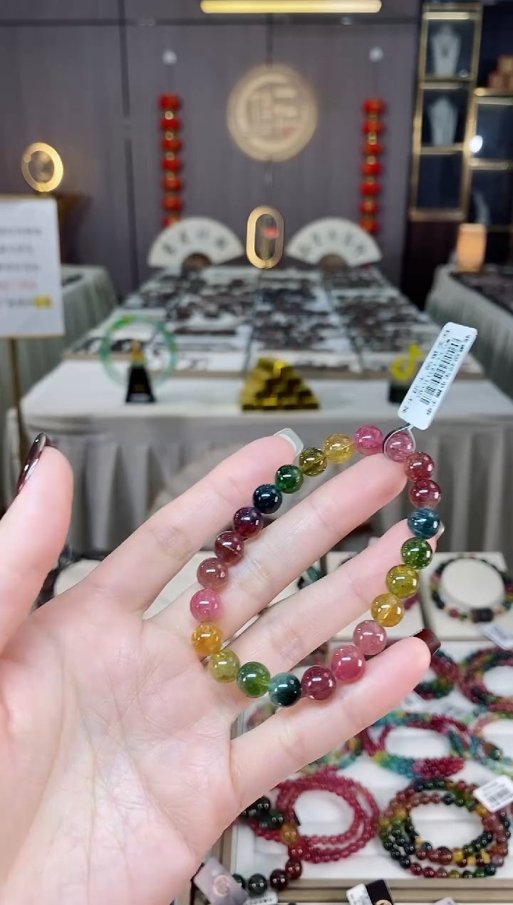 未镶嵌老矿碧玺色标彩虹单圈手串8mm+碧玺dan多样性发货一条