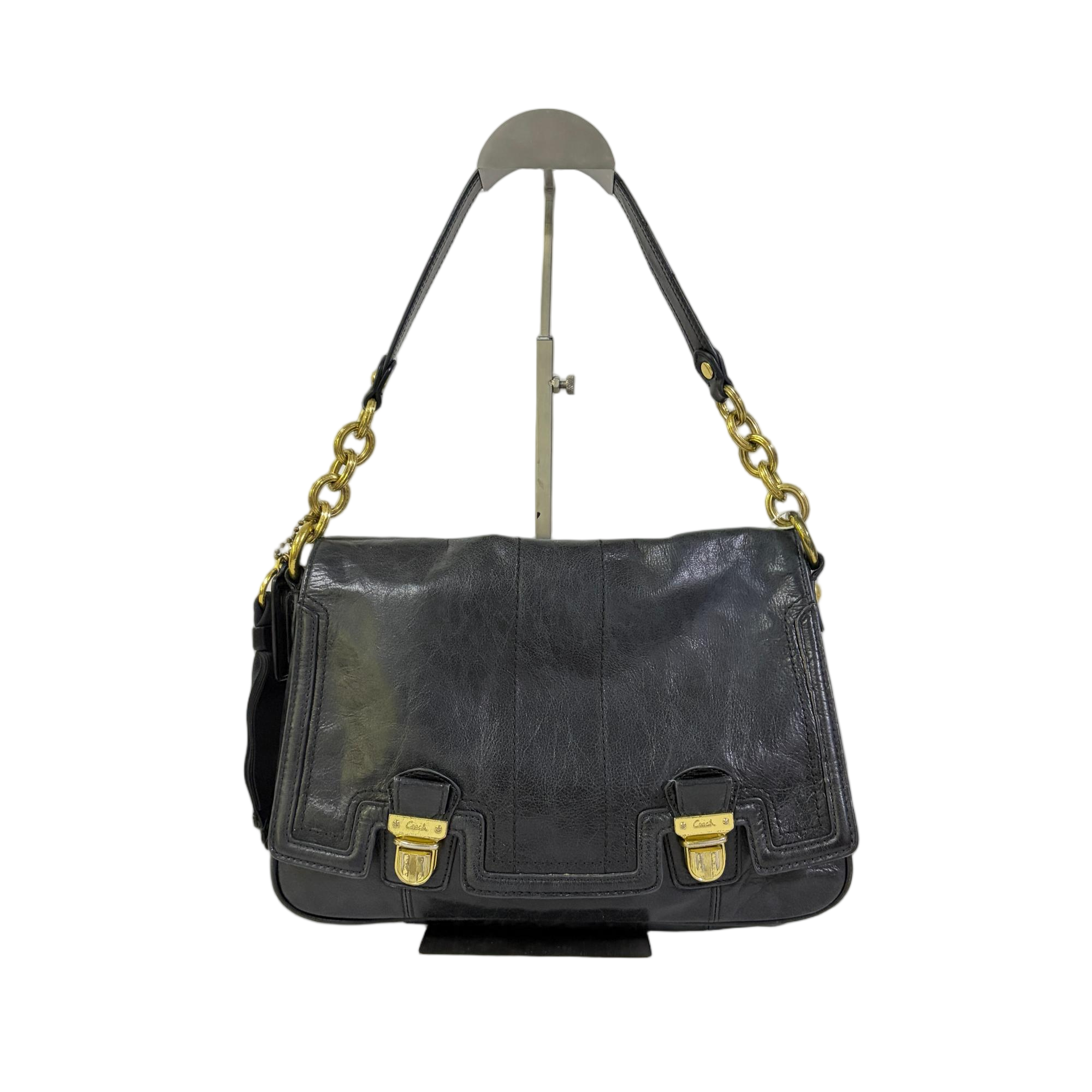 95新 COACH/蔻驰 黑色全皮单肩腋下包 Y-51188-A