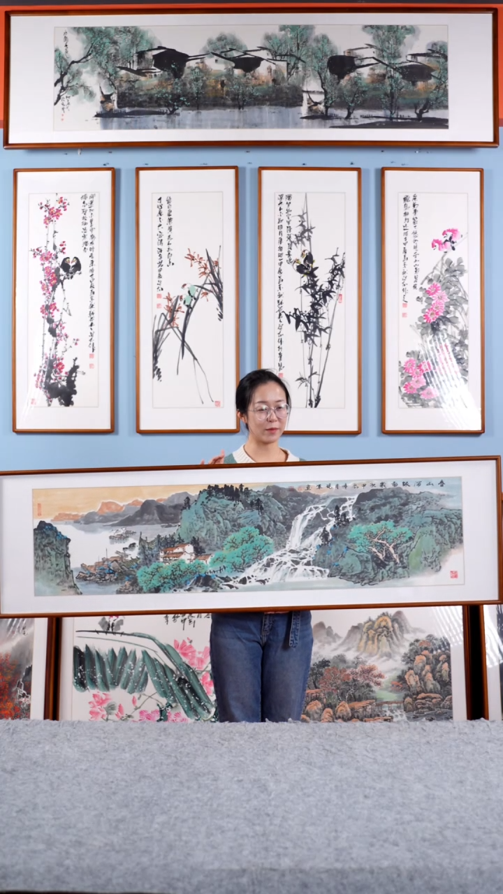 【闪购商品】国画张现军《春山泻银图》手绘带框162*47