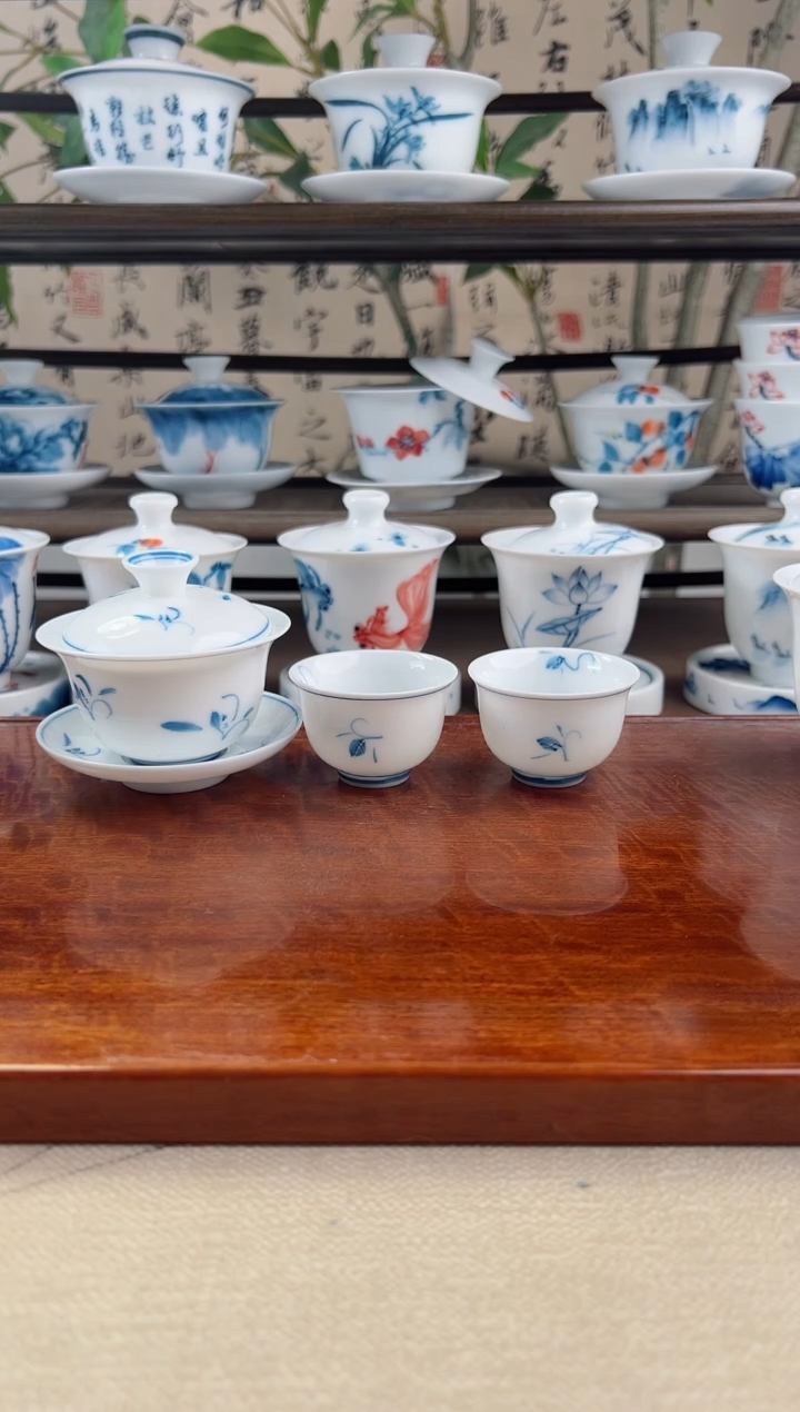 微瑕玉兰80ml三才盖碗+小美人杯2个