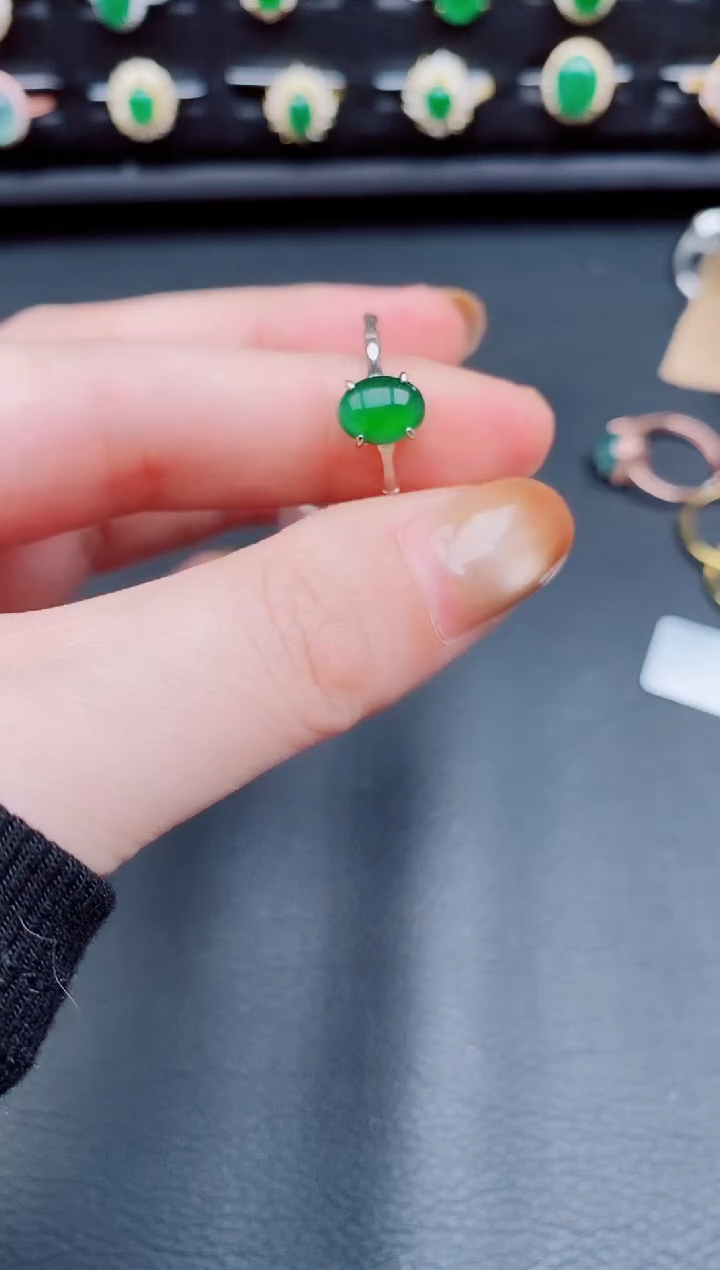 【闪购商品】翡翠戒指银S925镶嵌天然a货翡翠16