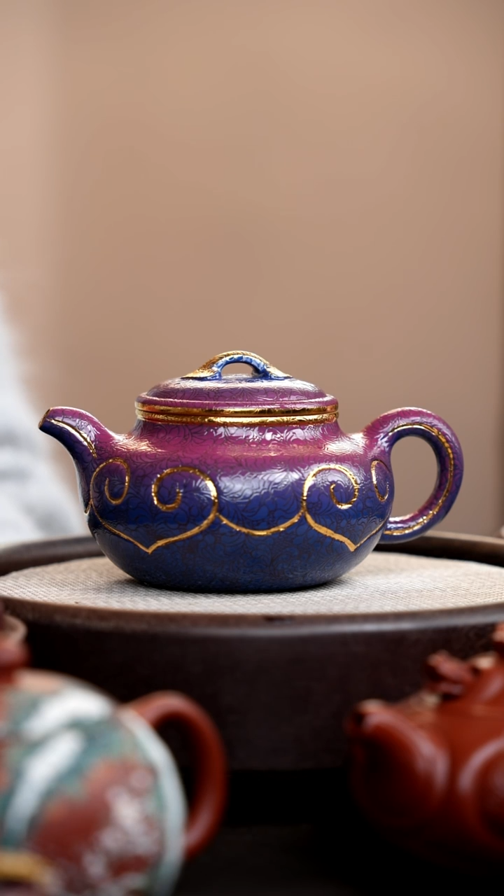 茶壶紫砂扒花仿古如意钩金