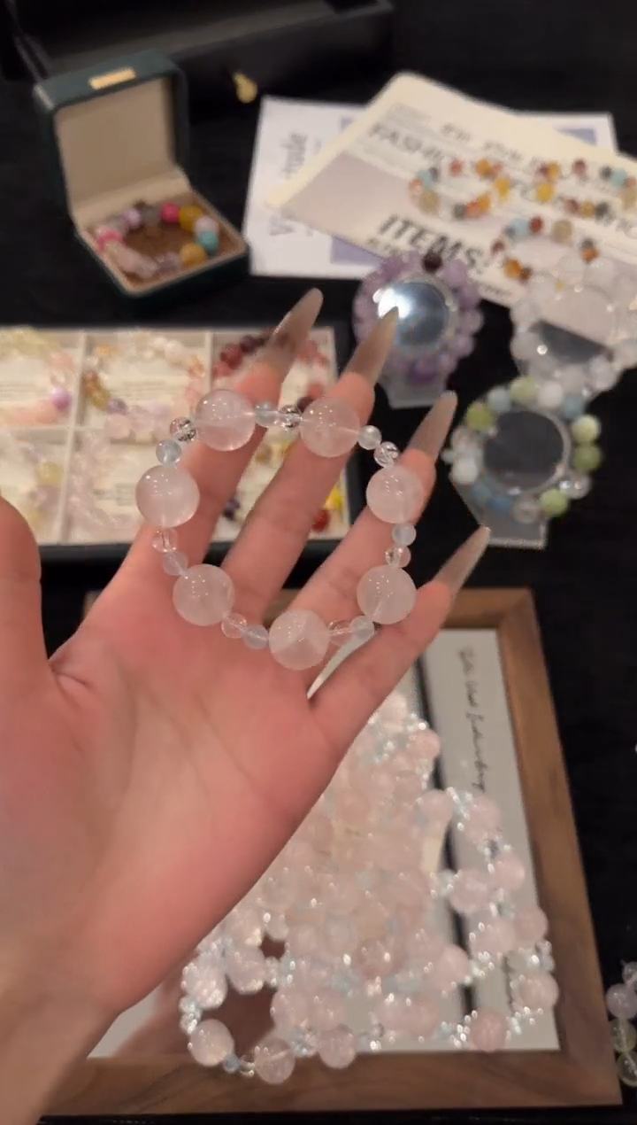 未镶嵌手链水晶粉水晶x3363