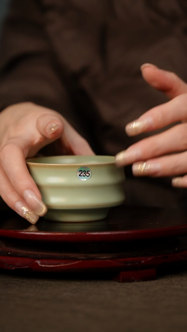 全品 粉青竹节杯 