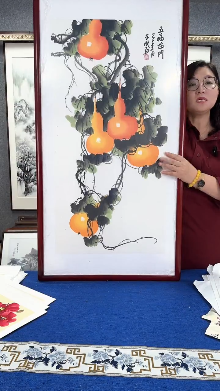 国画实木装裱62*120葫芦